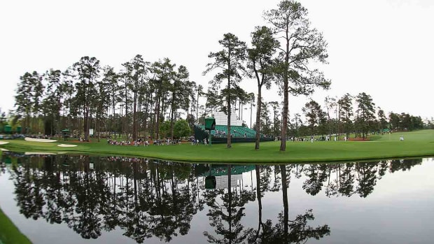 A view of the 16th hole during a practice round prior to the start of the 2018 Masters Tournament at Augusta National Golf Club in Augusta, Ga.