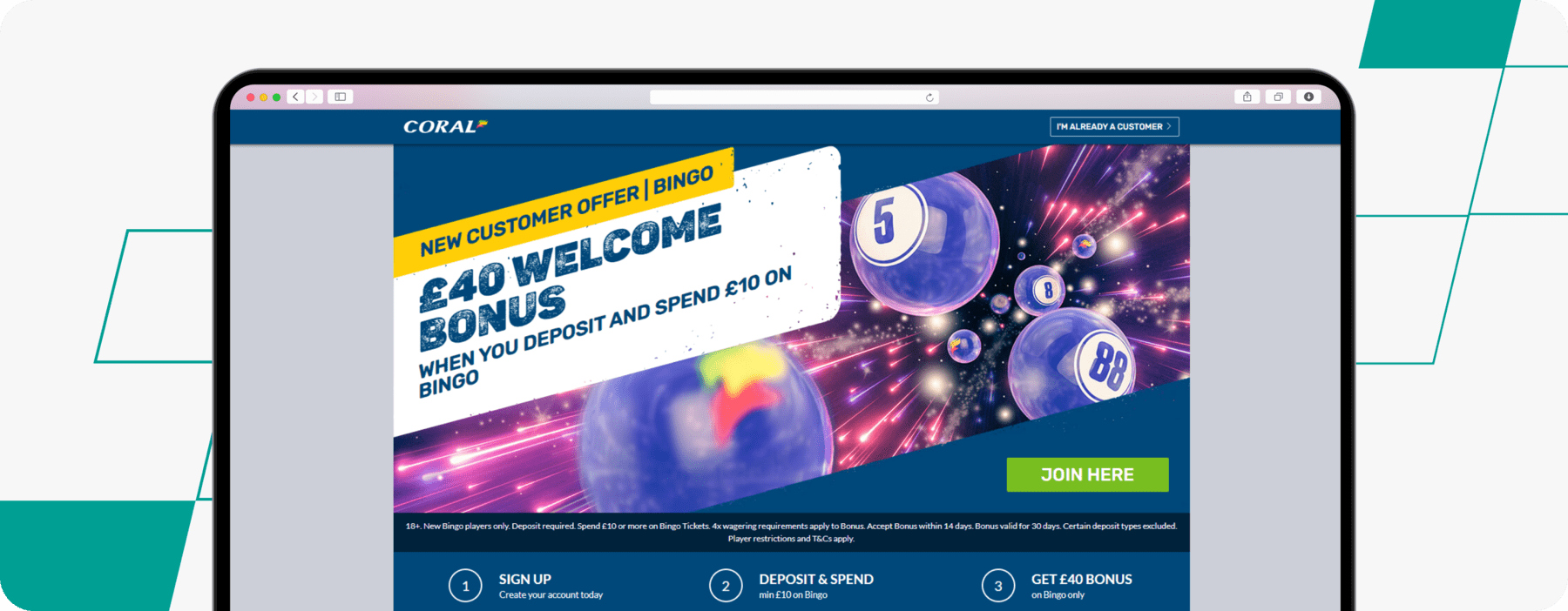 coral bingo welcome offer screenshot