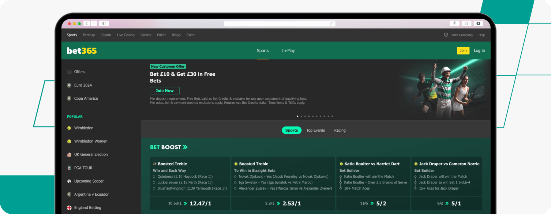 screenshot of bet365 betting odds