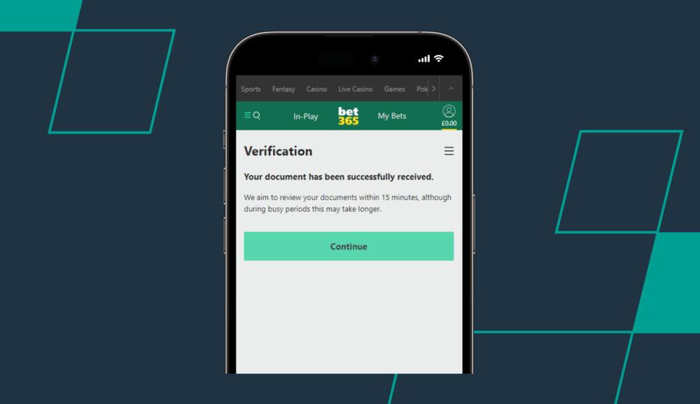 screenshot showing bet365 kyc process