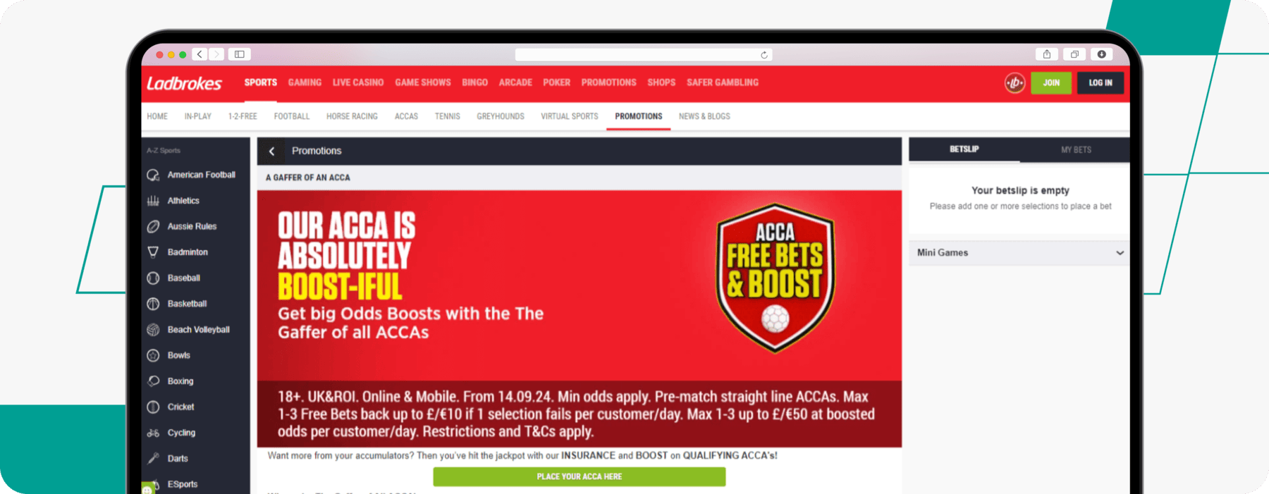 screenshot of ladbrokes acca boost offer